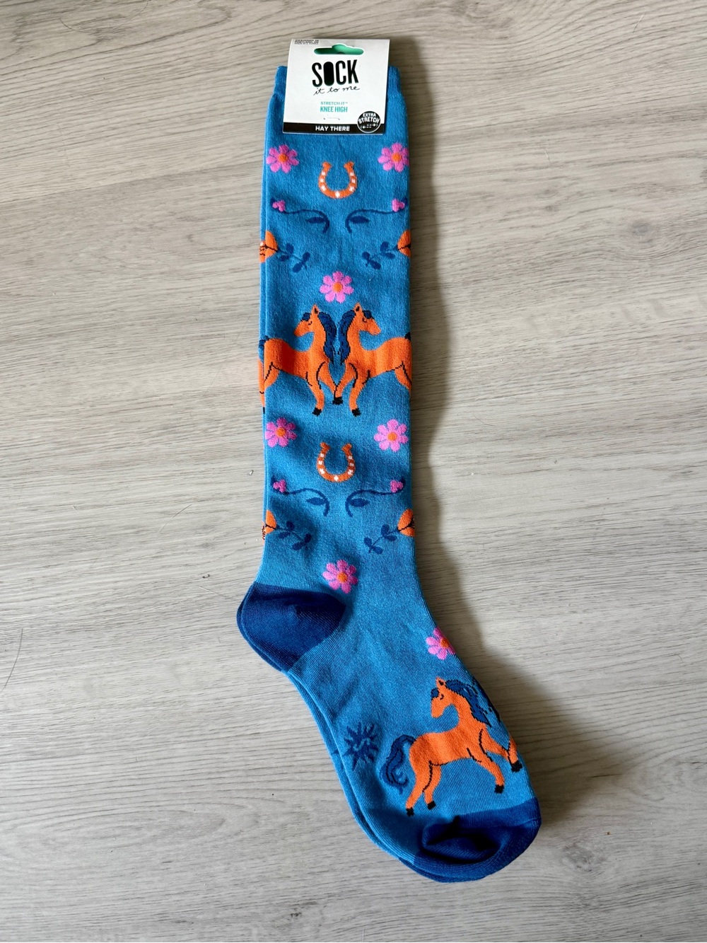 Sock It To Me Hay There Horses Wide Calf Knee High Socks Blue Unisex New Stretch